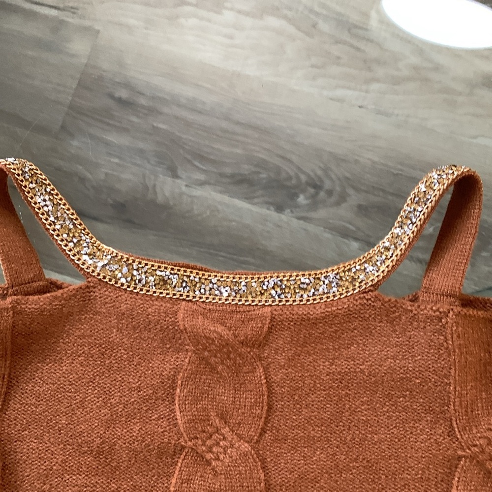 Venus  brown cold shoulder sweater with beaded embellished detail neckline - Picture 3 of 10